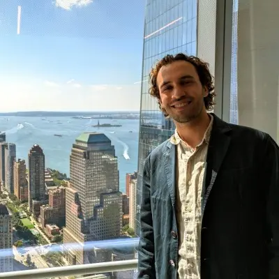 Joshua Geer overlooking the New York skyline